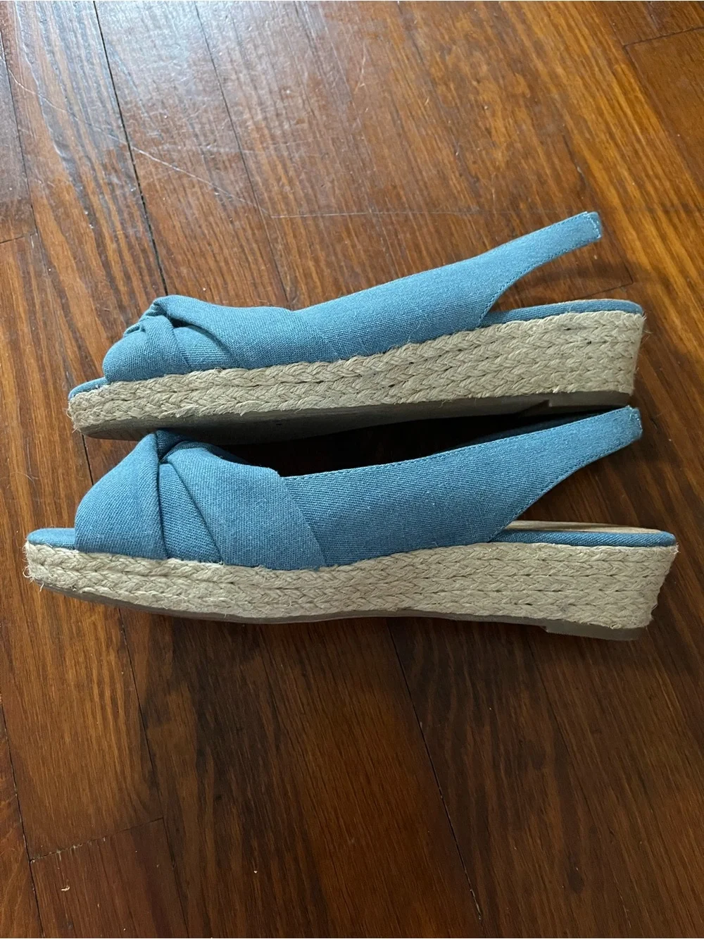 G.H. Bass & Co. Women’s Blue Denim Knotted Slingback Espadrille Wedges - Size 10